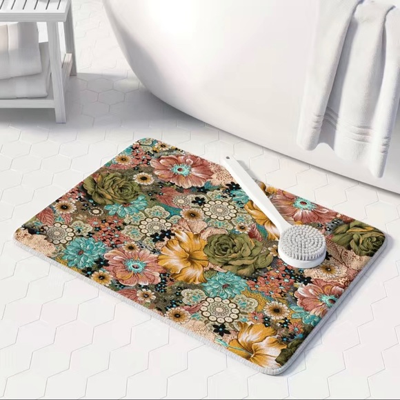 Bohemian Non-slip Bathroom Mat, Colorful Flower Indoor Outdoor Anti-Slip NWT - Picture 2 of 10